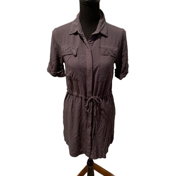 Topshop Button Front Short Sleeve Shirt Dress in Charcoal size 4 - Picture 1 of 7